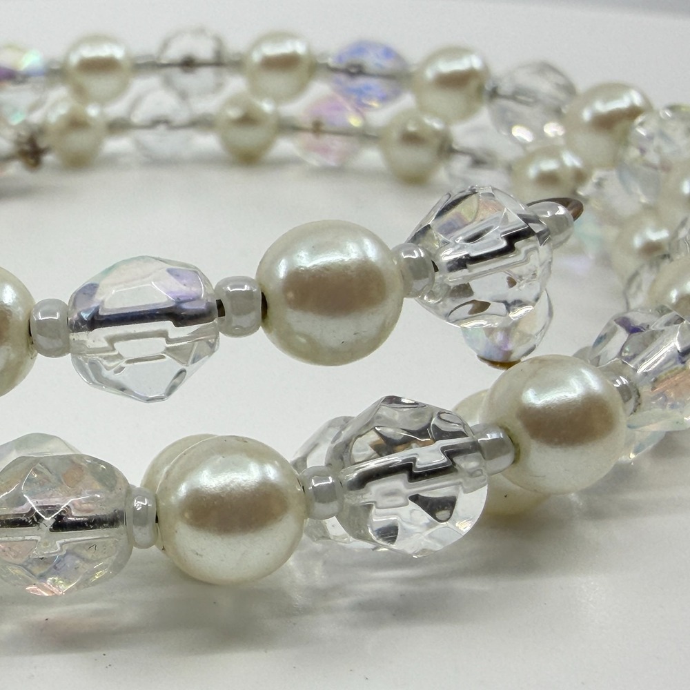 Faux Pearl & Crystal Wrap Bracelet - Stackable Boho Chic - Picture 9 of 13